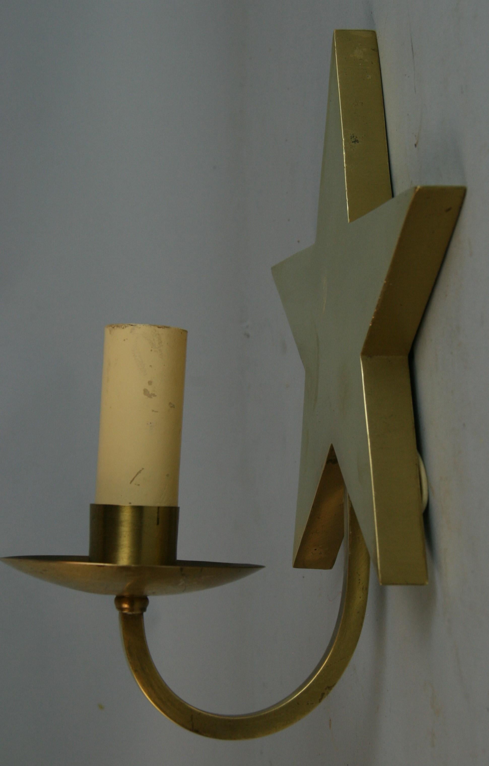 Early 20th Century Pair French Bronze Star Sconces, 1920s For Sale