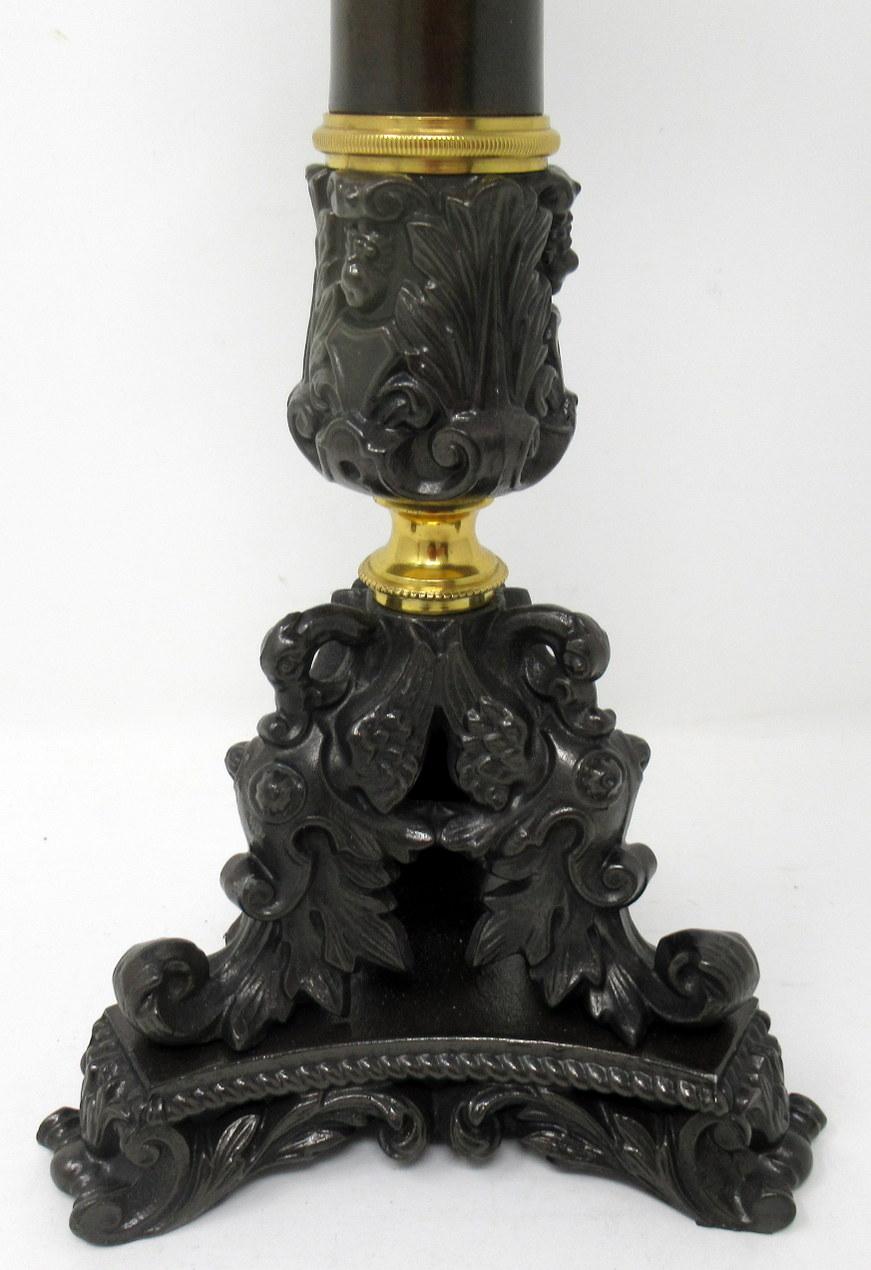 Pair of French Bronzed Neoclassical Ormolu Table Candlestick Lamps, 19th Century In Good Condition In Dublin, Ireland