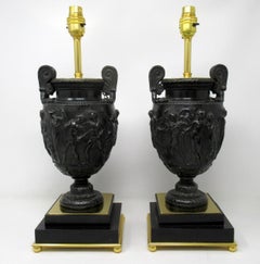 Pair of French Bronzed Ormolu Marble Electric Table Lamps Townley Urn Vase