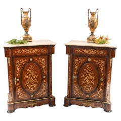 Pair French Cabinets Marquetry Inlay Empire