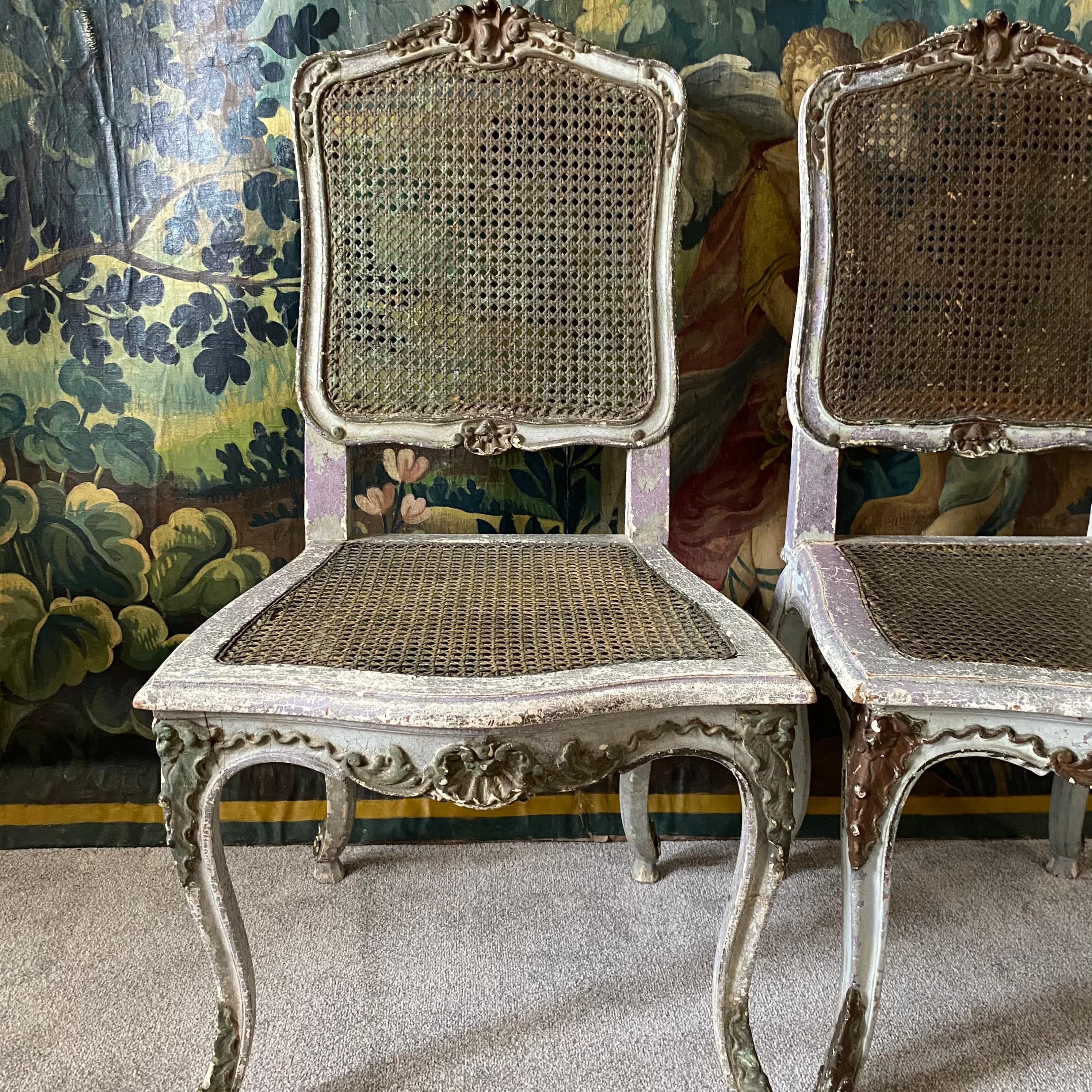 Hand-Painted Pair French Caned Chairs For Sale