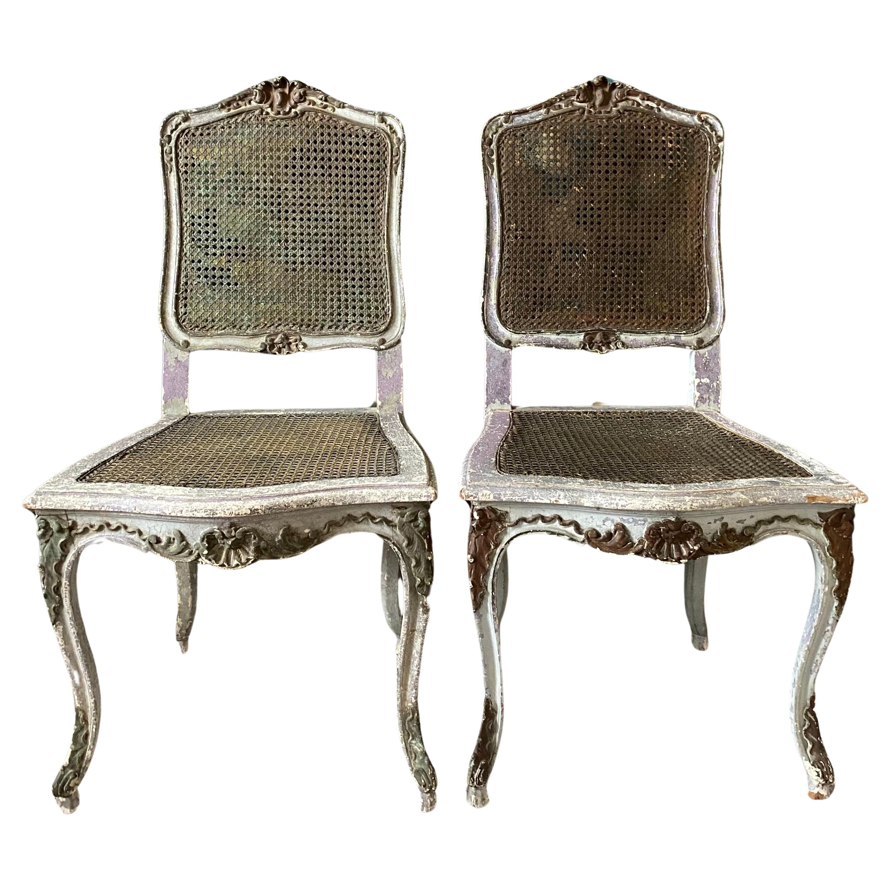 Pair French Caned Chairs For Sale