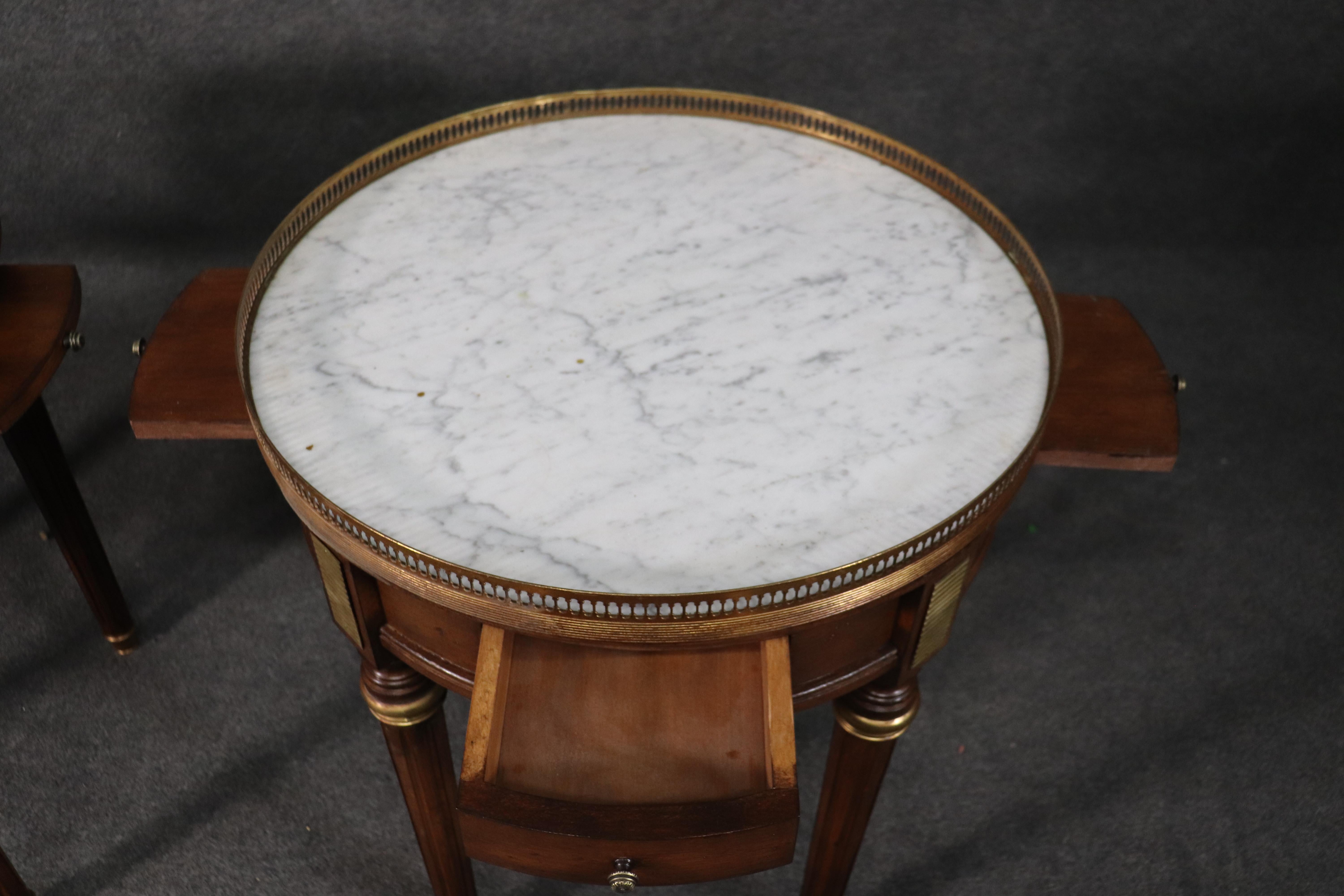 Pair of French Carrara Marble and Walnut Louis XVI Style Bouillotte End Tables 7