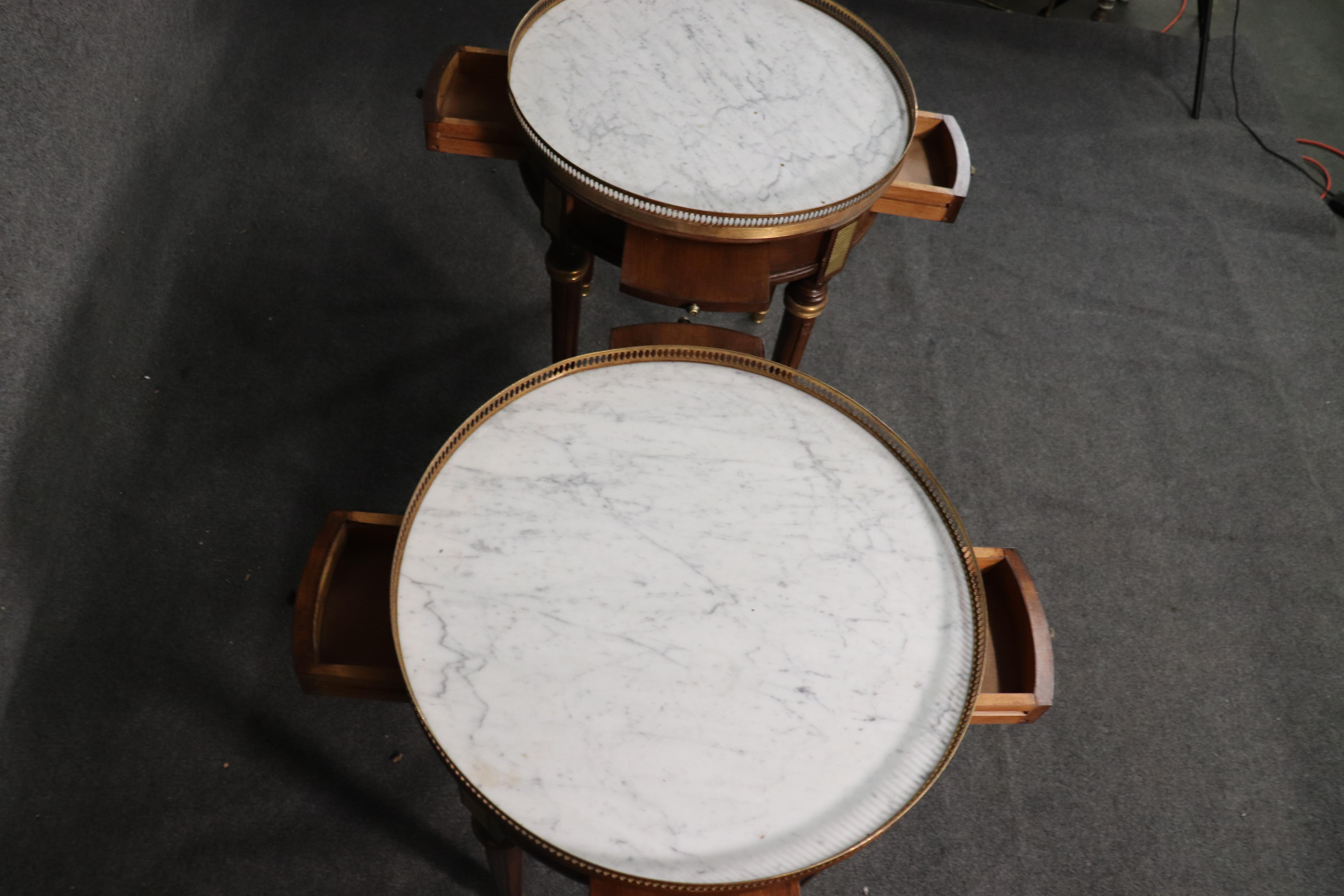Pair of French Carrara Marble and Walnut Louis XVI Style Bouillotte End Tables 8