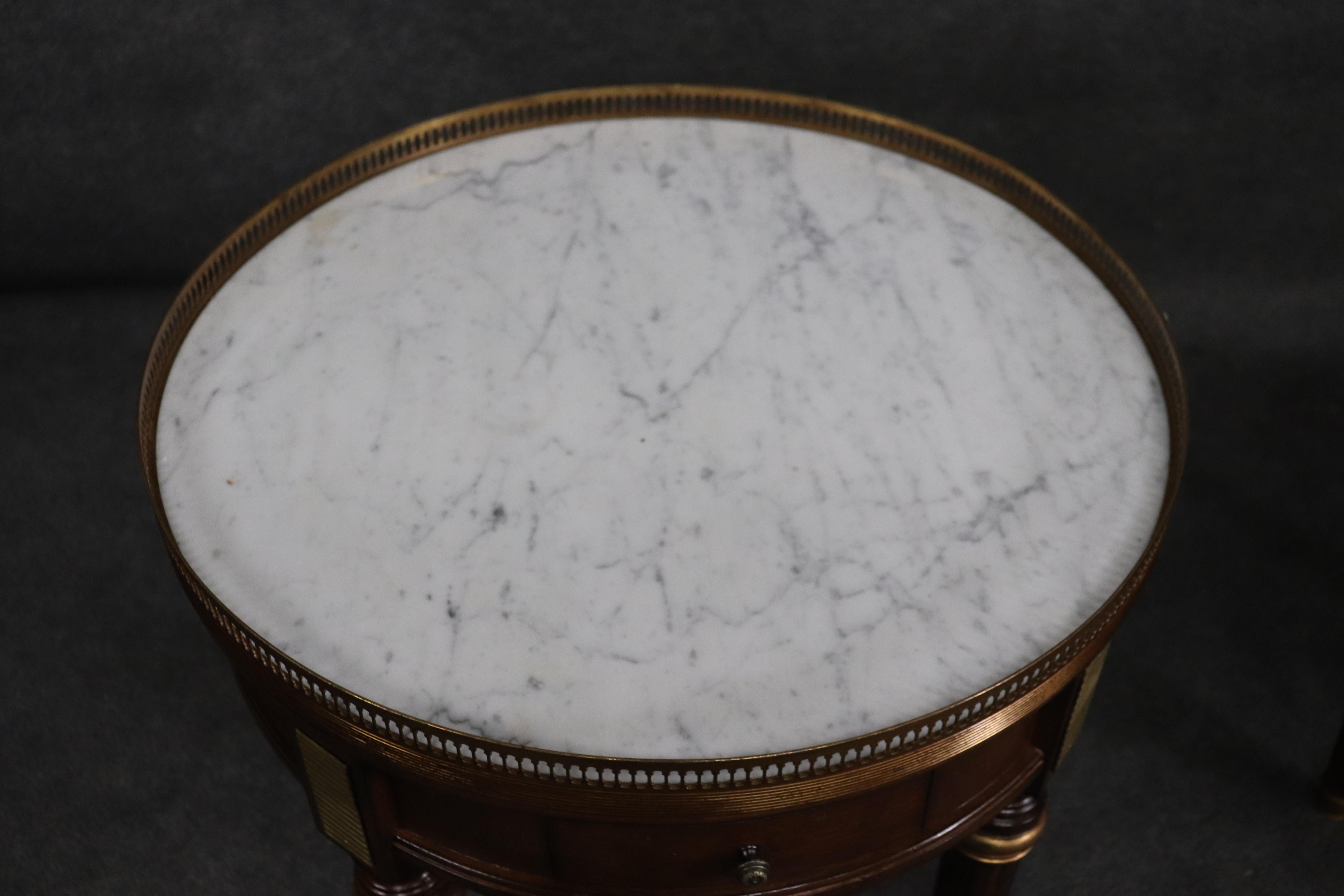 Pair of French Carrara Marble and Walnut Louis XVI Style Bouillotte End Tables 2