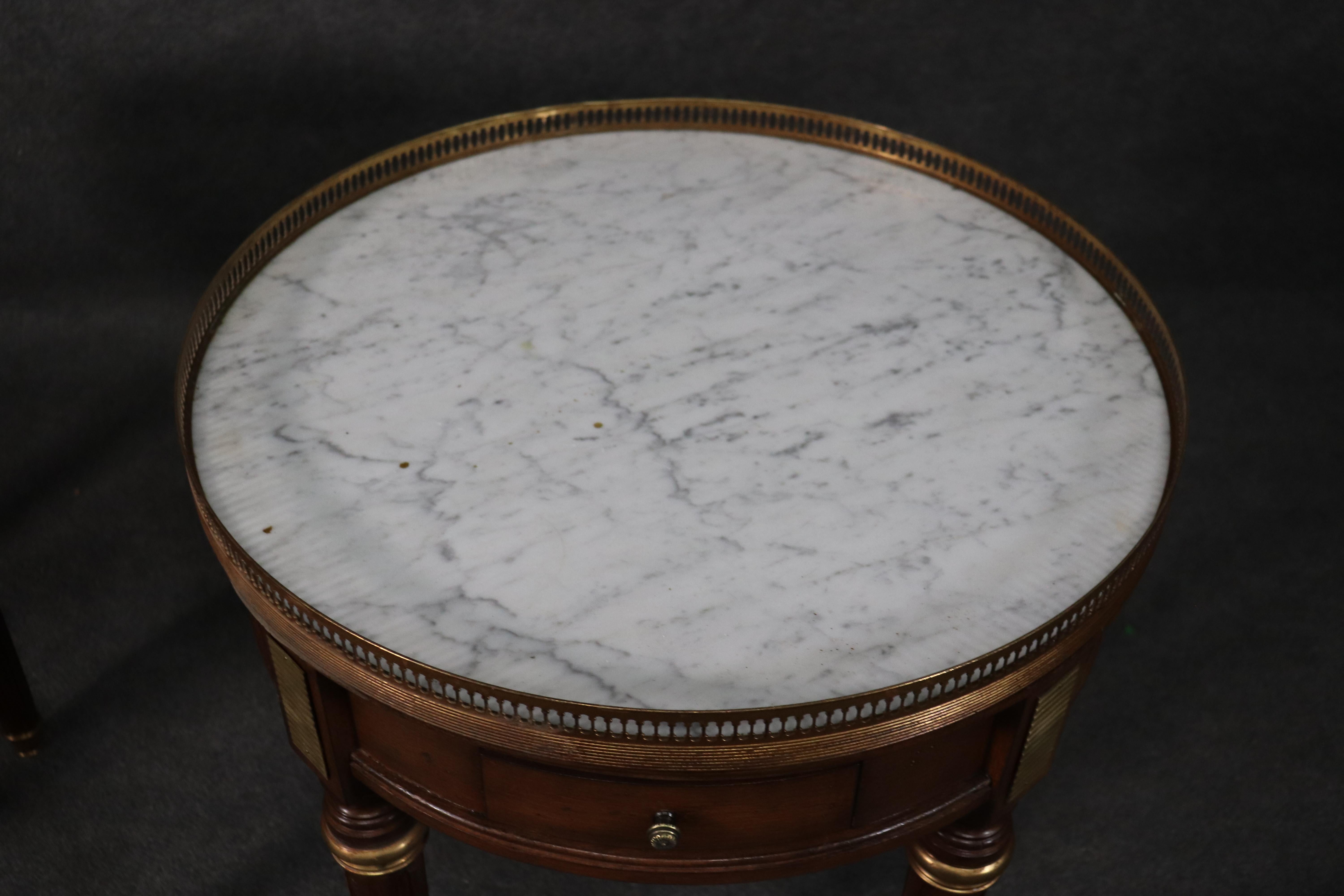 Pair of French Carrara Marble and Walnut Louis XVI Style Bouillotte End Tables 3