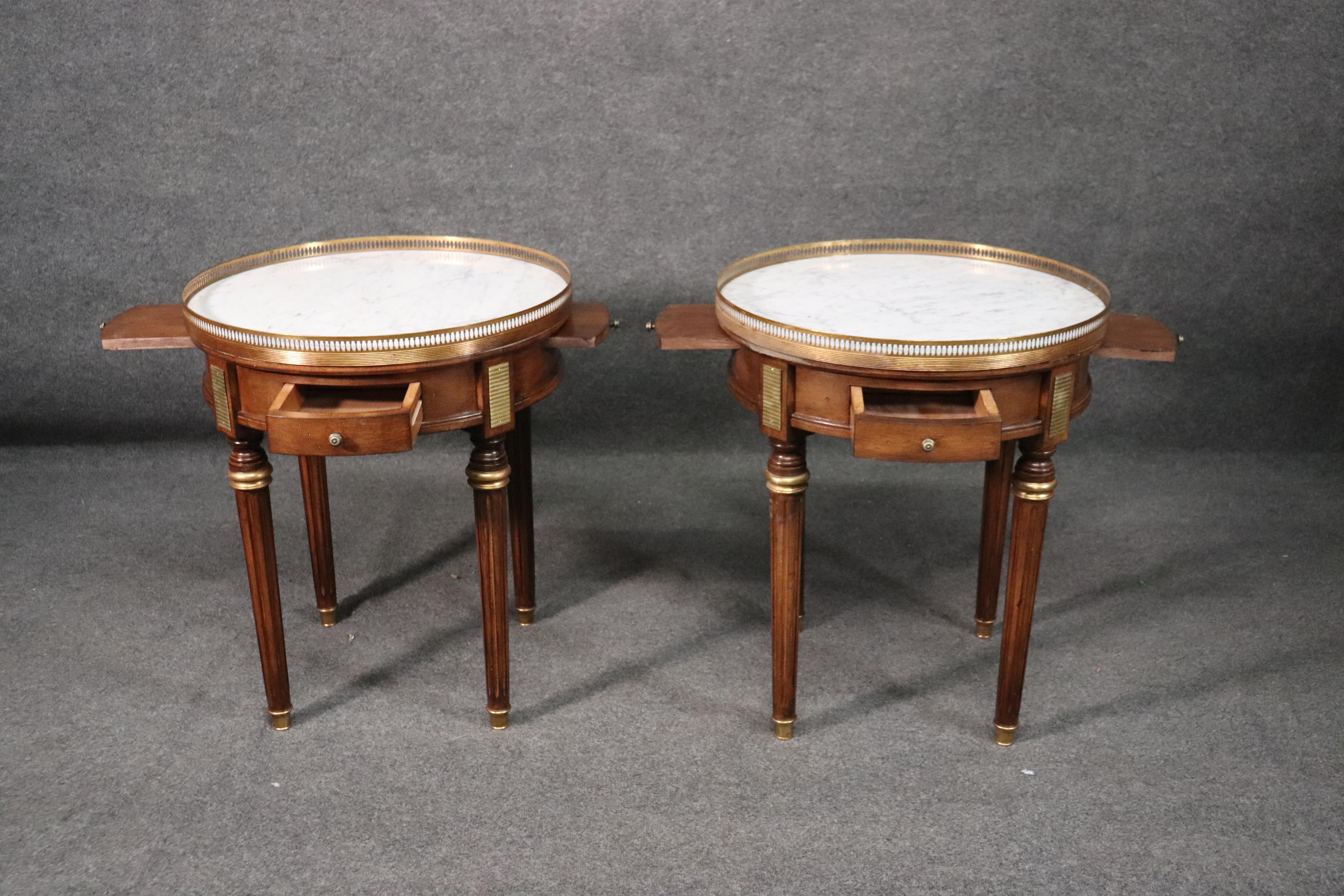 Pair of French Carrara Marble and Walnut Louis XVI Style Bouillotte End Tables 4