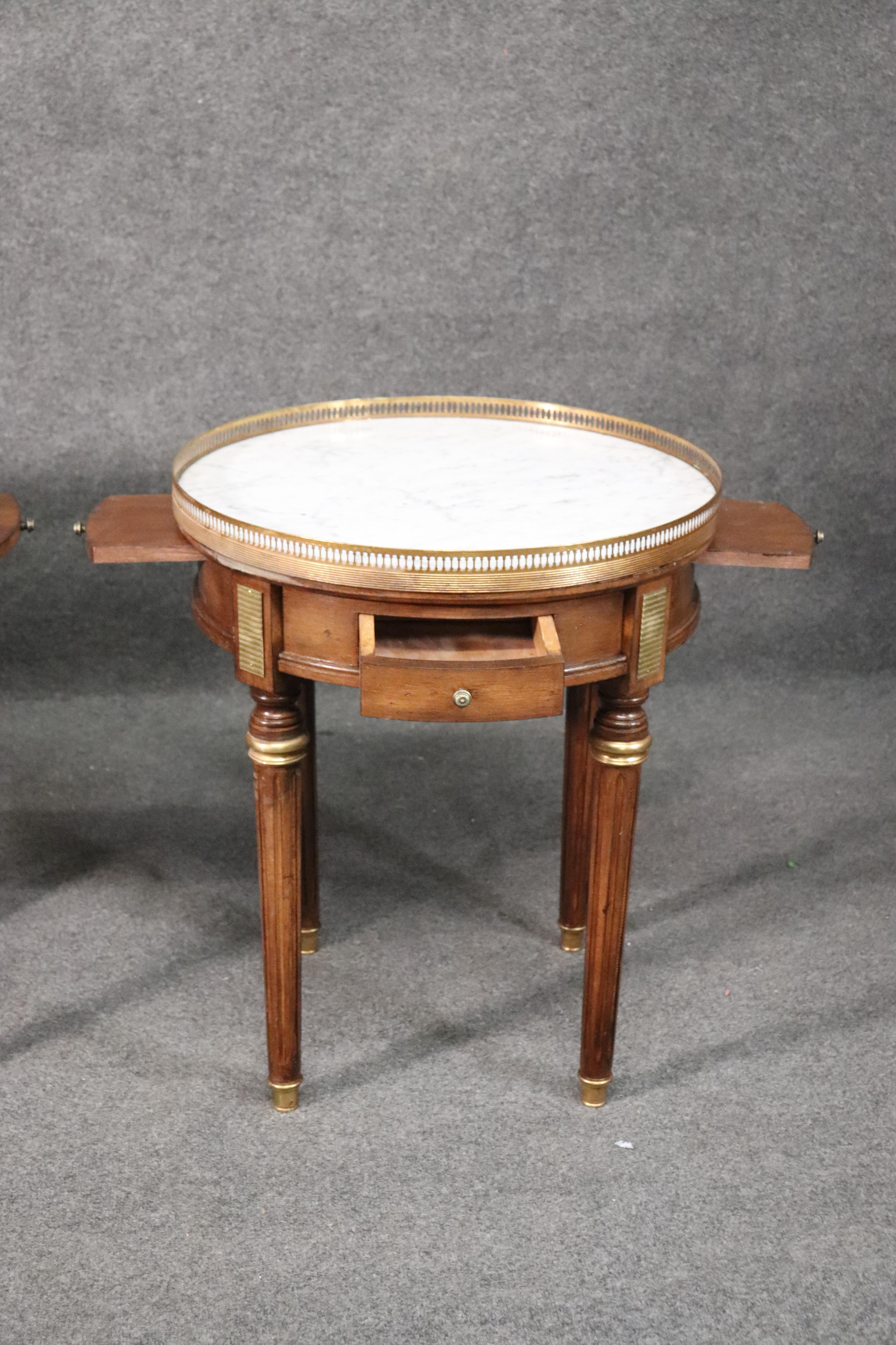 Pair of French Carrara Marble and Walnut Louis XVI Style Bouillotte End Tables 5