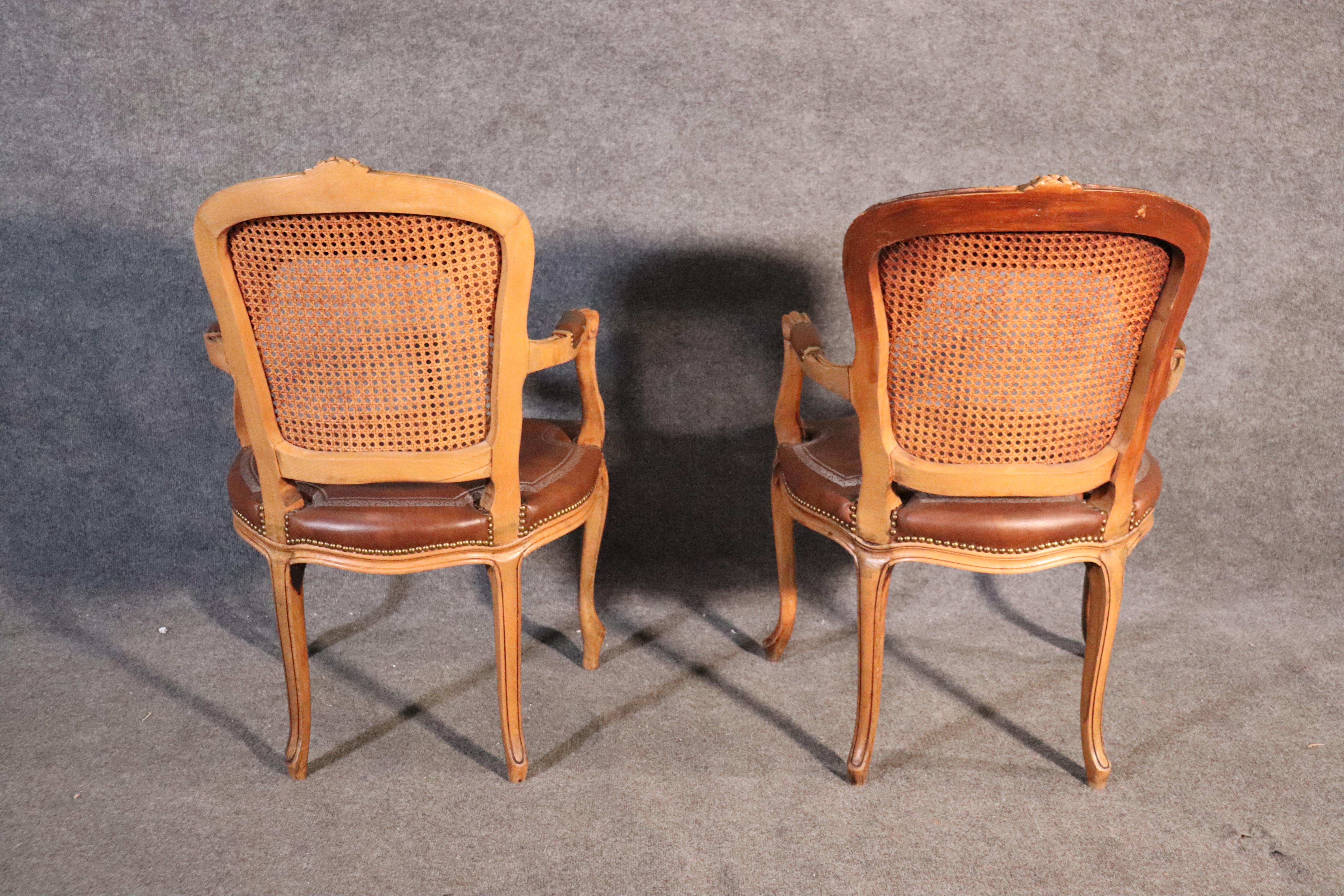 Pair of French Carved Caned Back French Louis XV Armchairs Fauteuils, circa 1940 In Good Condition In Swedesboro, NJ