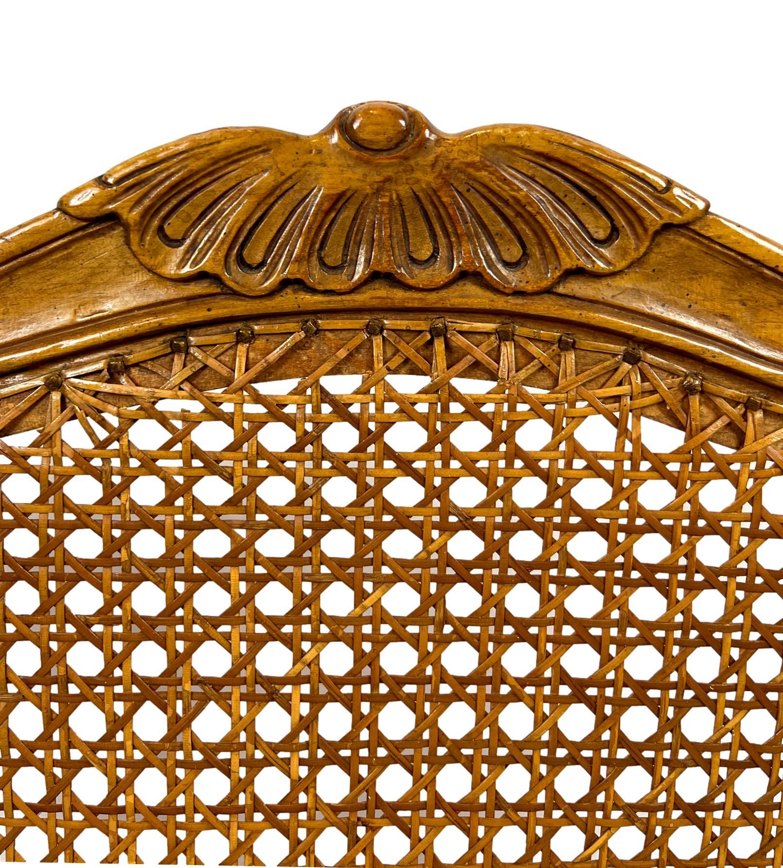 Pair of French Carved Fruitwood and Caned Fauteuils in Italian Silk Tiger Velvet 9
