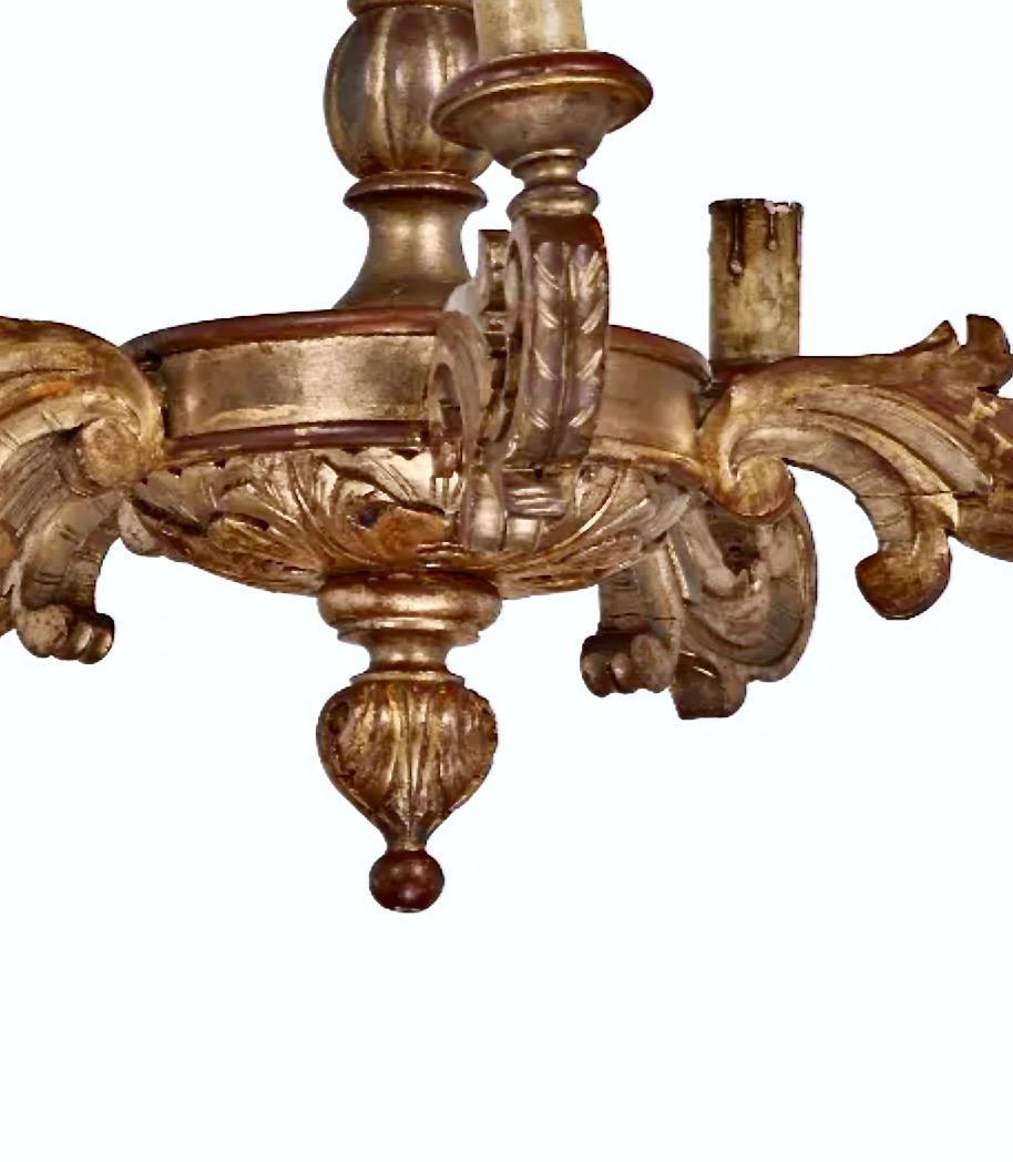 Pair French Carved Gilt Wood Chandeliers In Good Condition For Sale In Pasadena, CA