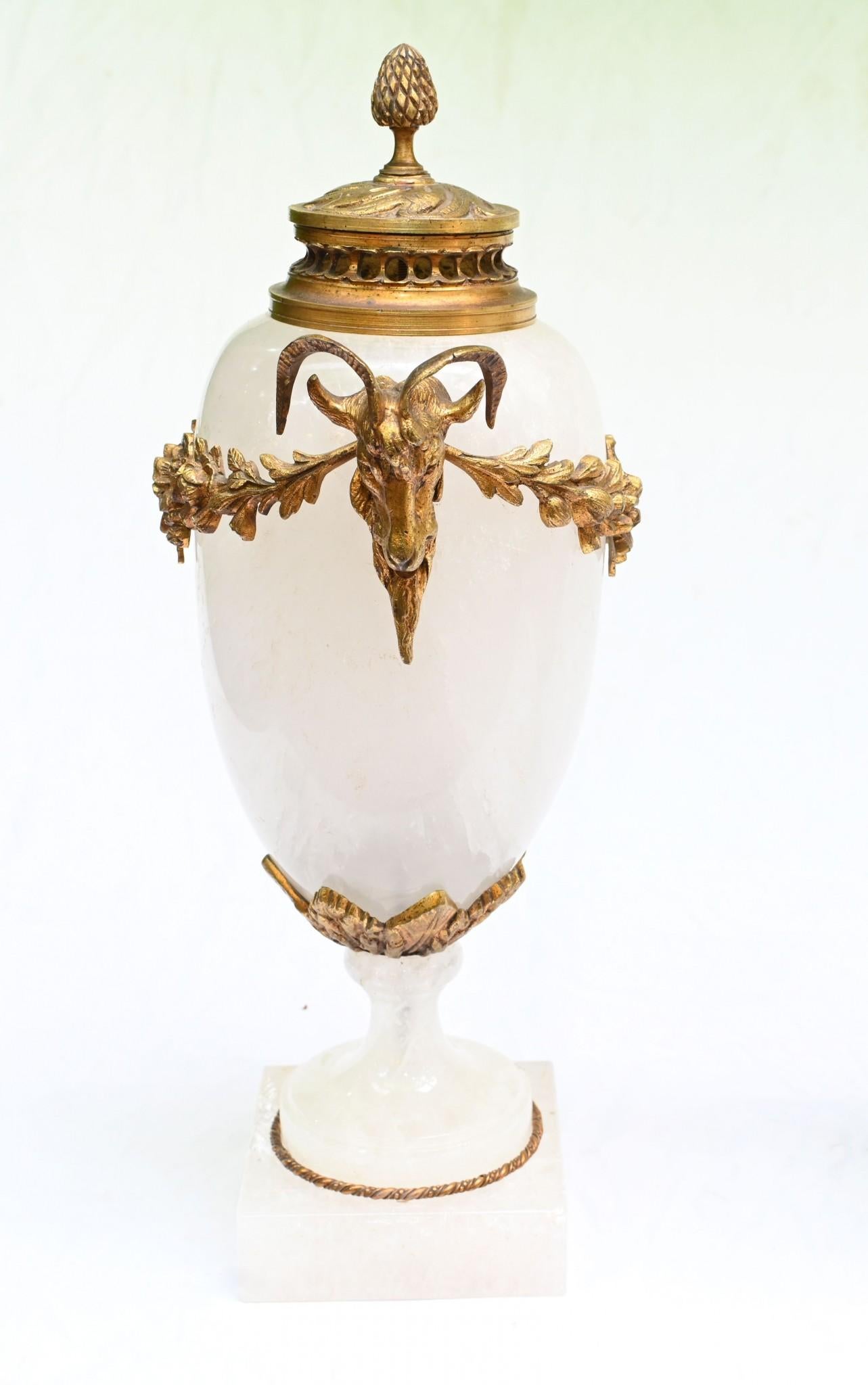 Pair French Cassolettes Urns Rock Crystal Gilt 1860 For Sale 6