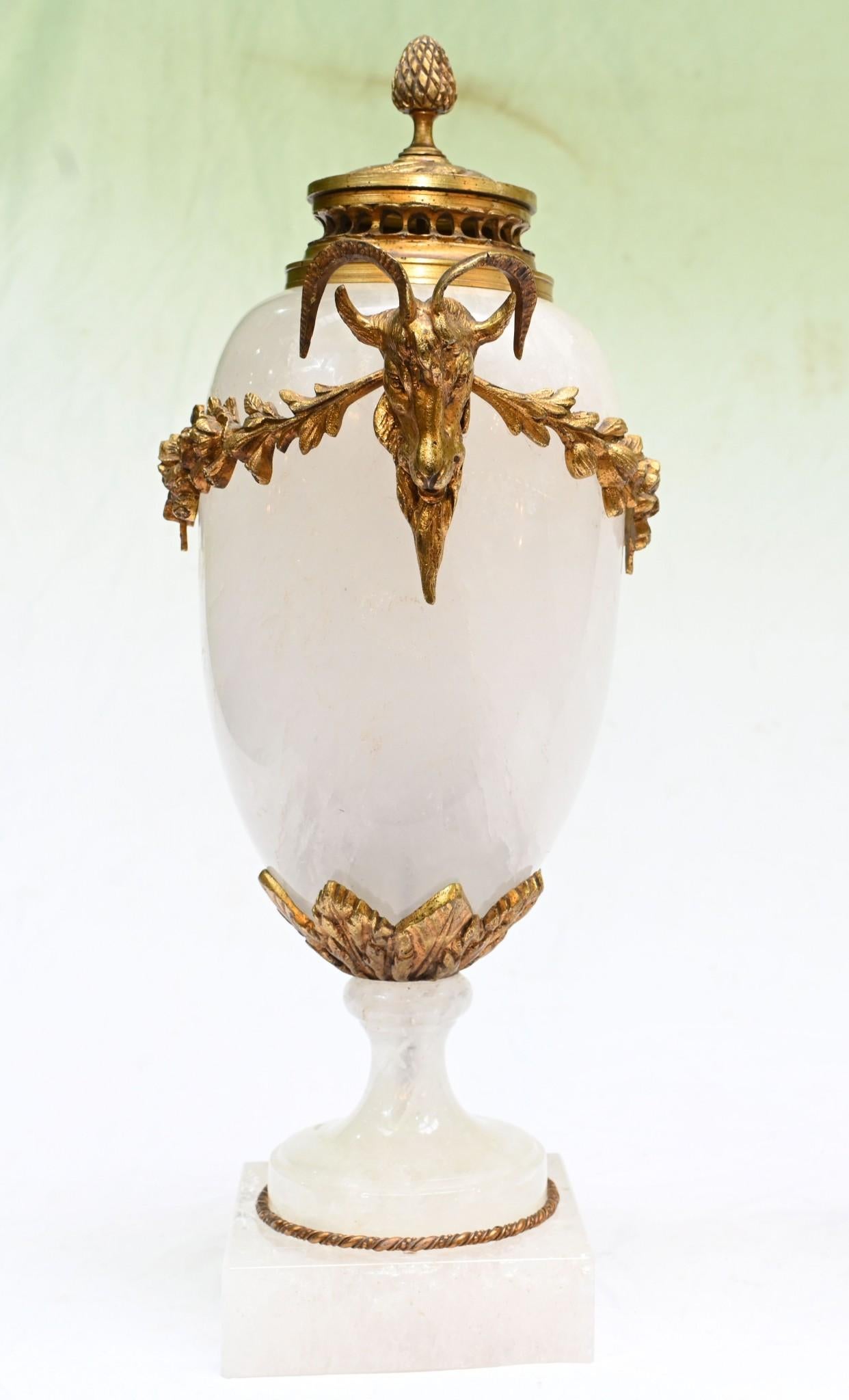 Pair French Cassolettes Urns Rock Crystal Gilt 1860 For Sale 8