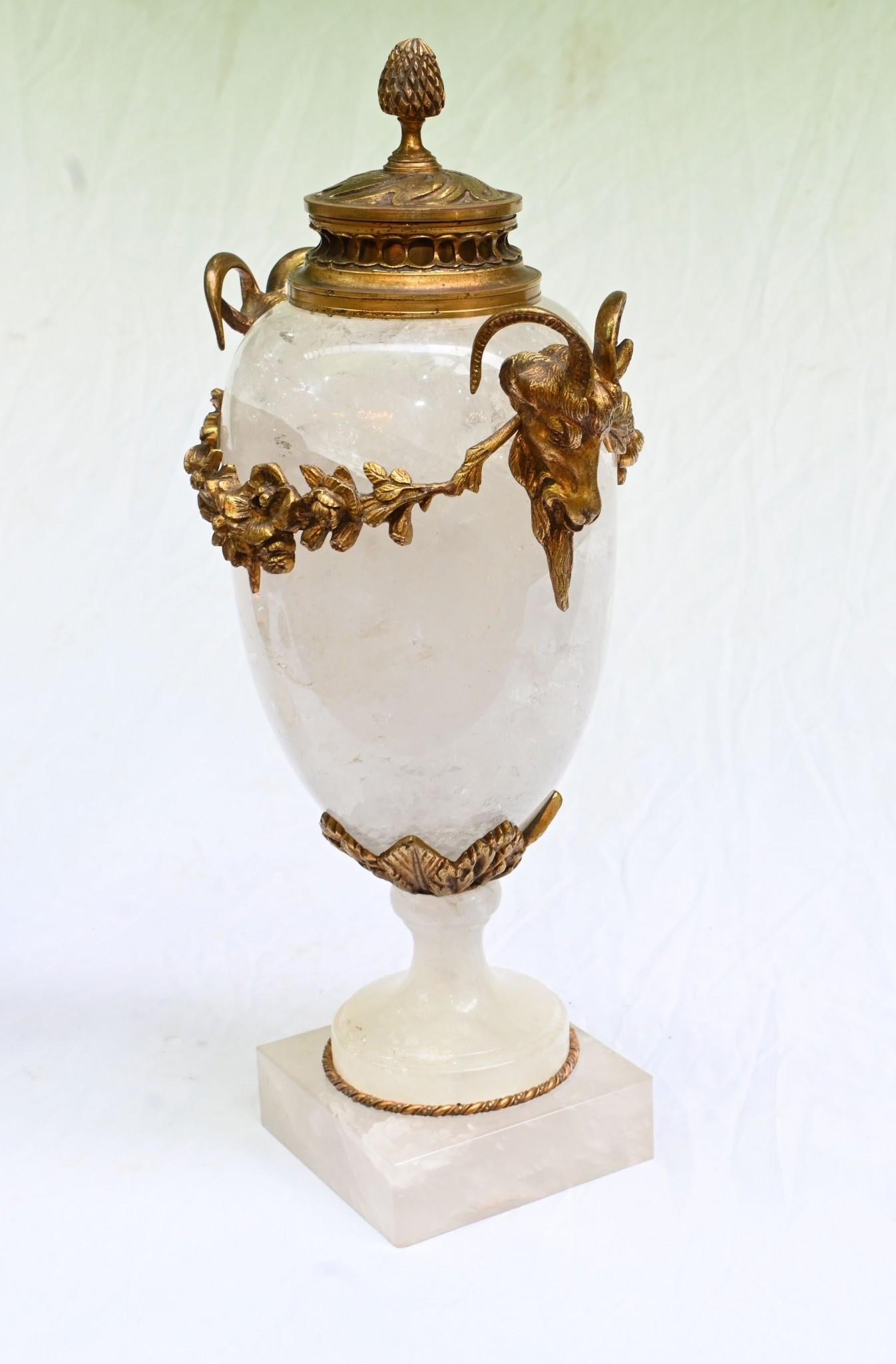 Pair French Cassolettes Urns Rock Crystal Gilt 1860 For Sale 2