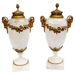 Pair French Cassolettes Urns Rock Crystal Gilt 1860