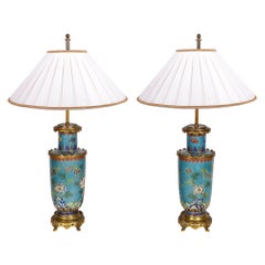 Coppia di vasi / lampade francesi in smalto champleve, circa 1900