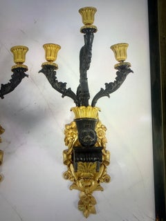 par de apliques franceses de bronce de tres luces charles x