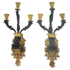 par de apliques franceses de bronce de tres luces charles x