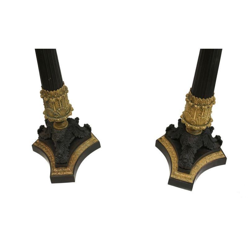 Pair French Charles X Patinated Gilt Bronze 6 Light Candelabra, 19th Century In Good Condition For Sale In Gardena, CA