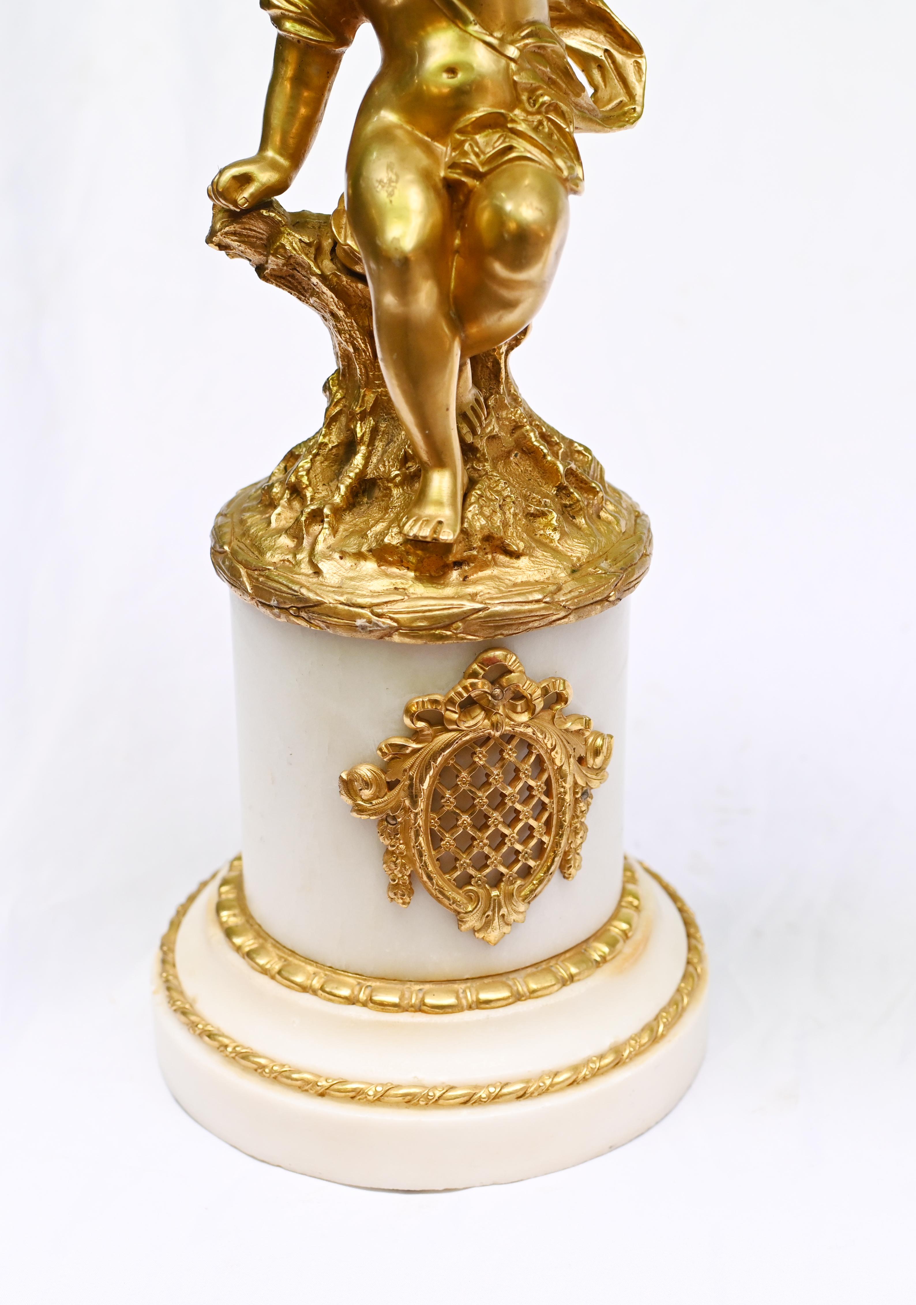 Pair French Cherub Storm Lamps Glass Gilt Figurines In Good Condition For Sale In Potters Bar, GB