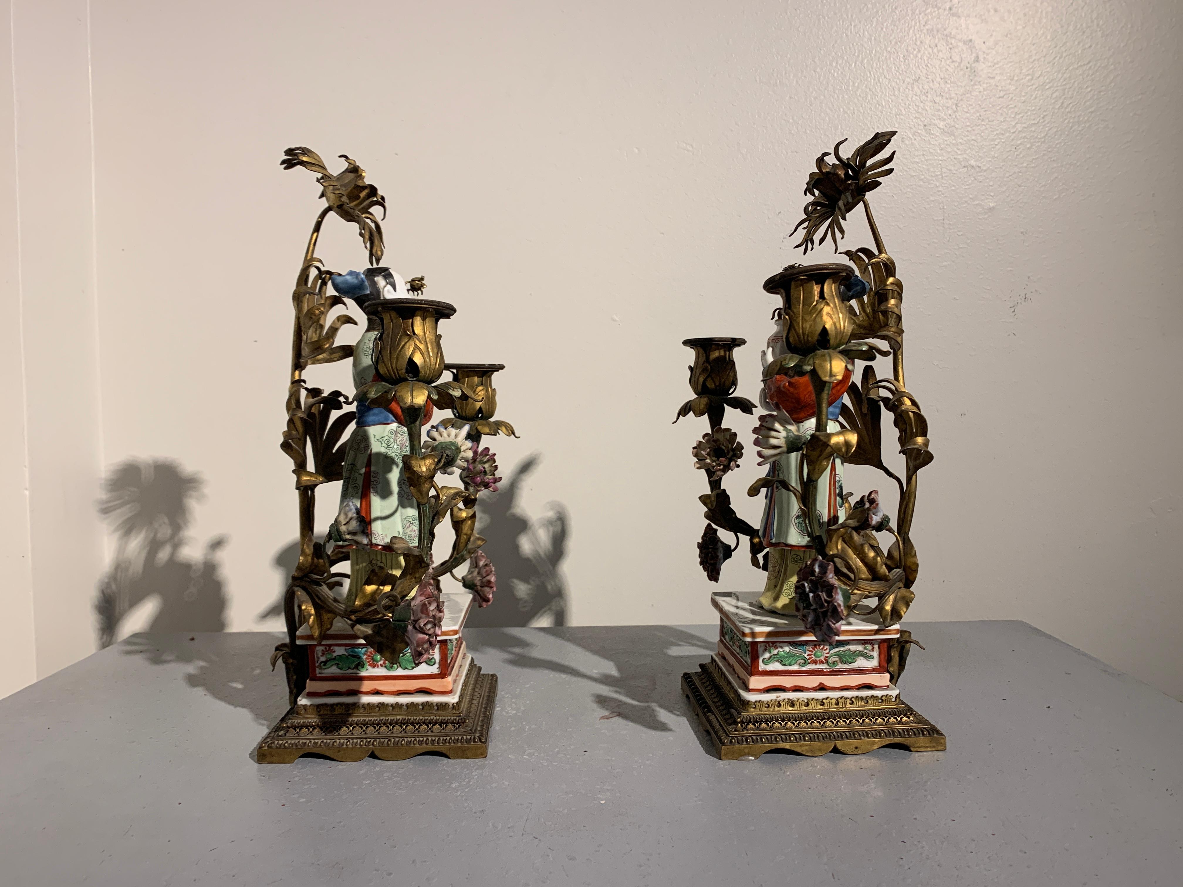 Gilt Pair of French Chinoiserie Candelabra Attributed to Samson, Early 20th Century