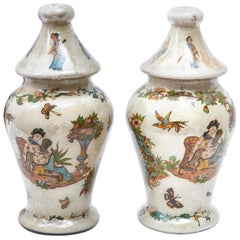 Pair of French Chinoiserie Decalcomania Glass Vases