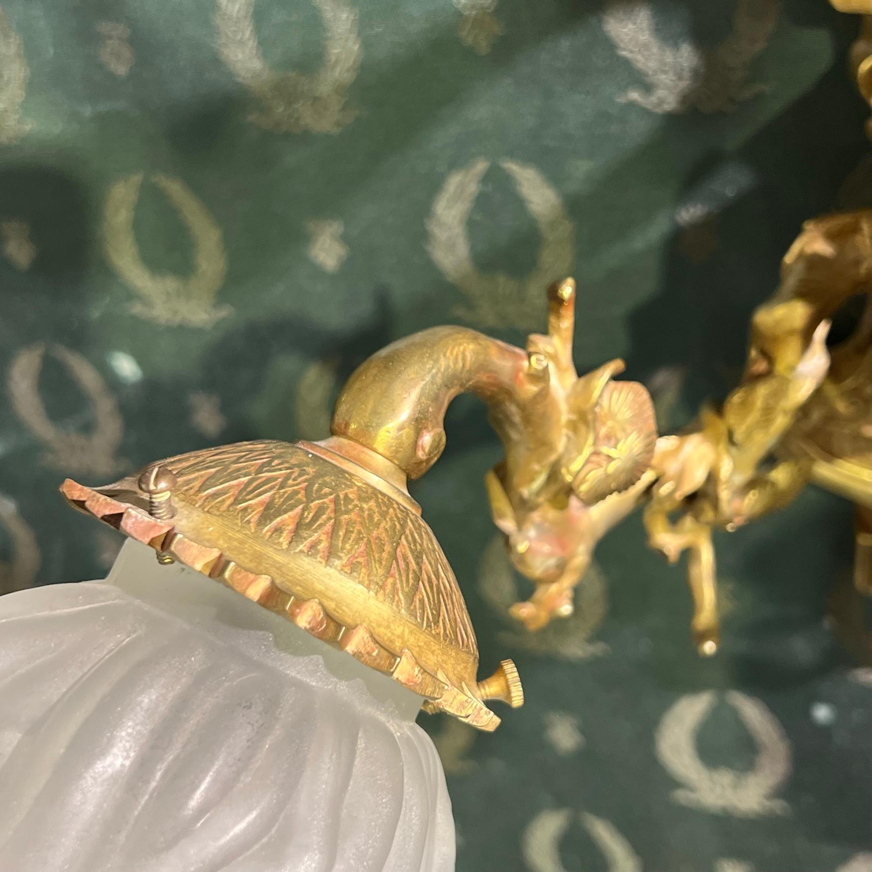 Pair French Chinoiserie Gilt Bronze Sconces with Dragon Motif For Sale 5