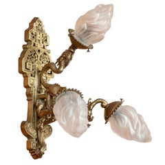 Pair French Chinoiserie Gilt Bronze Sconces with Dragon Motif