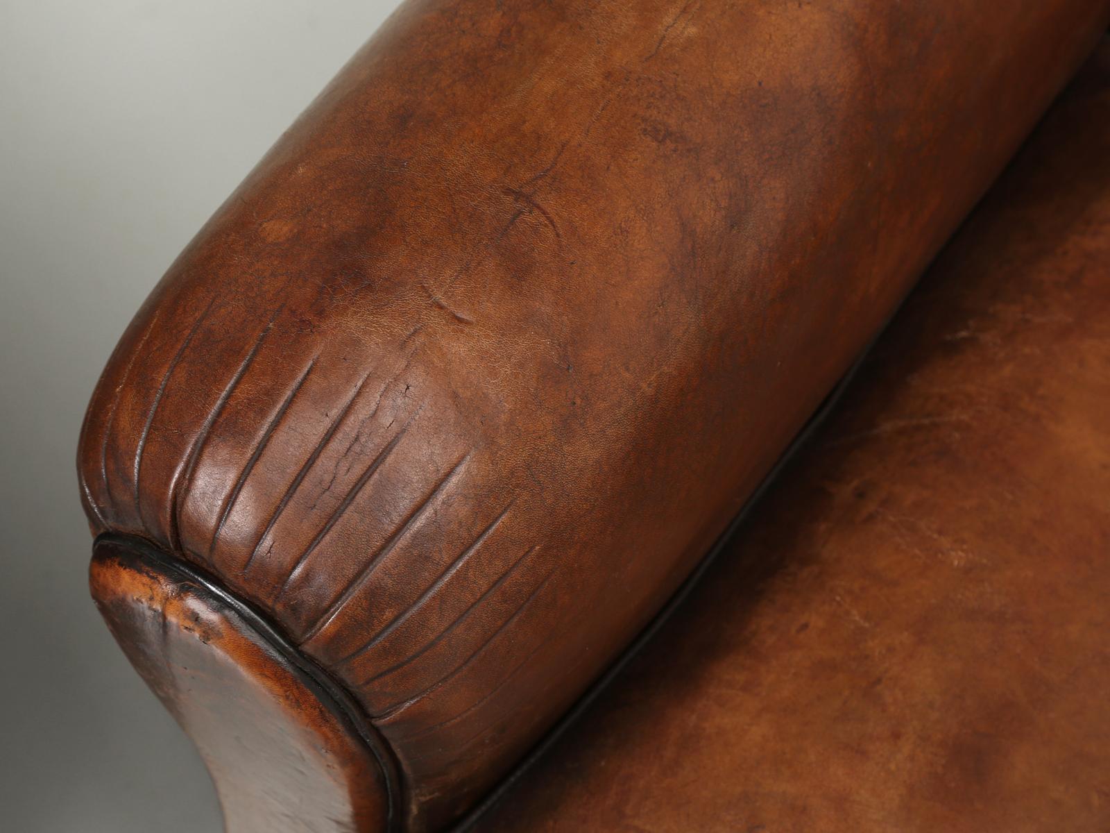 Pair French Club Chairs Restored Correctly from the Frame Up in Original Leather 4