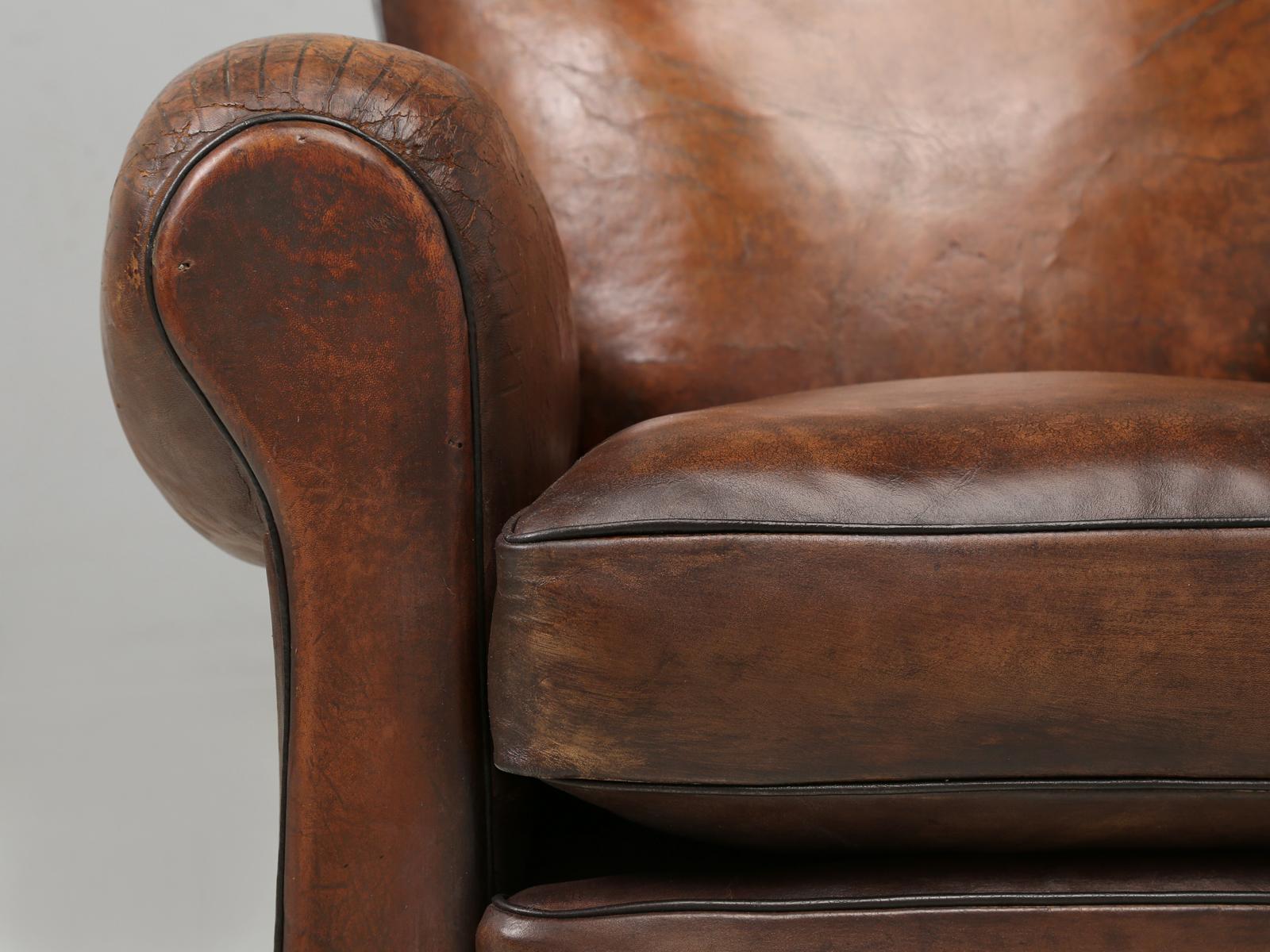 Pair French Club Chairs Restored Correctly from the Frame Up in Original Leather 7