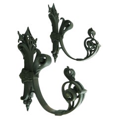 Pair French Coat Hangers 19th Century Iron with Patina