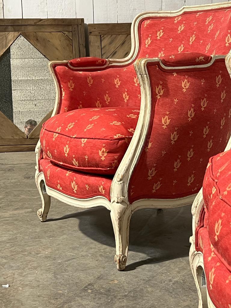 Pair French Comfortable Bergere Arm Chairs For Sale at 1stDibs