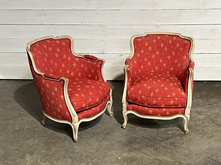 Pair French Comfortable Bergere Arm Chairs For Sale at 1stDibs