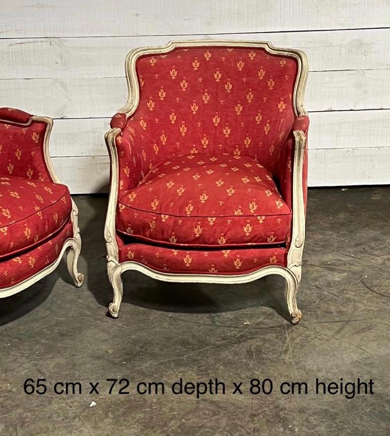 Pair French Comfortable Bergere Arm Chairs For Sale at 1stDibs