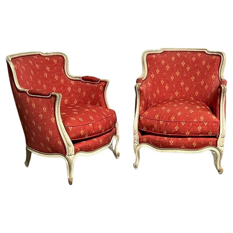 Pair French Comfortable Bergere Arm Chairs For Sale at 1stDibs
