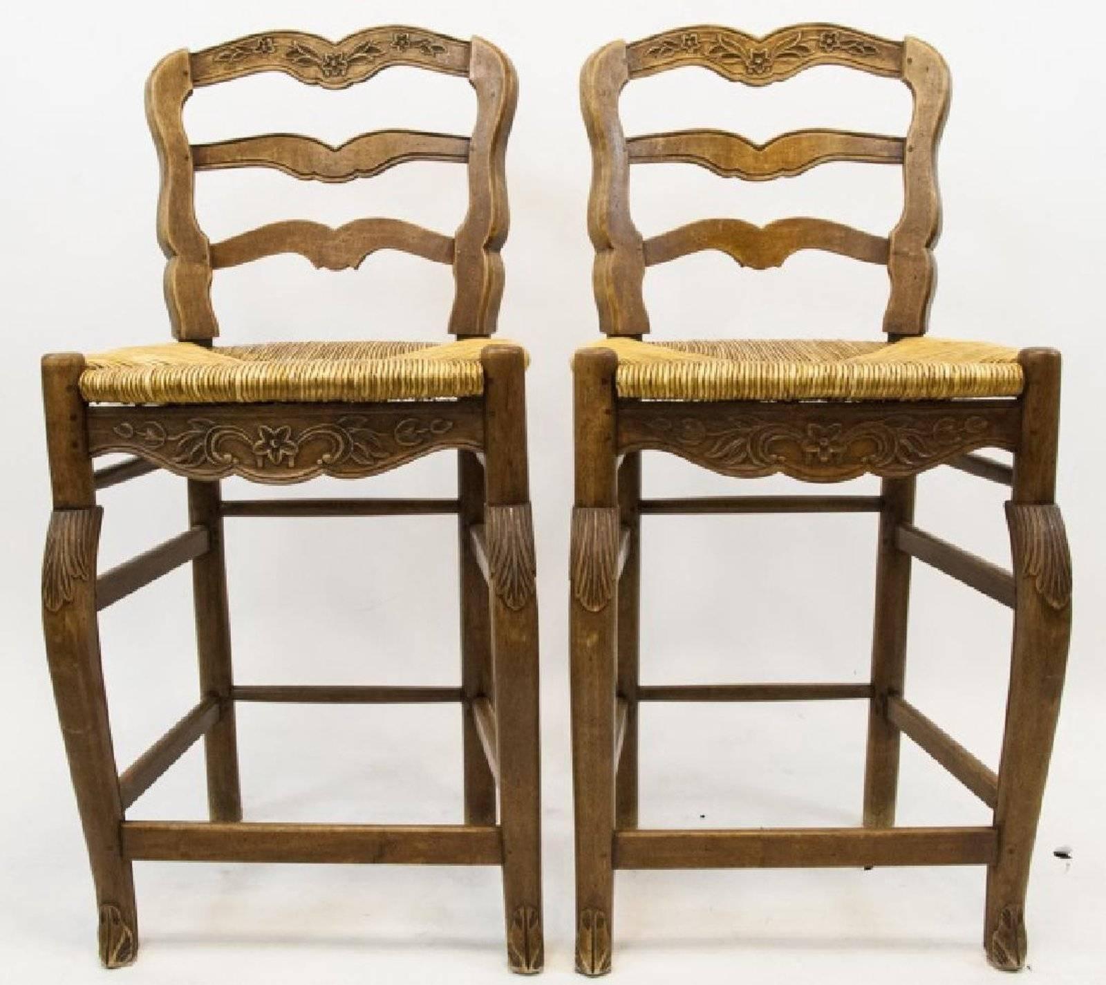 French Country Ladder Back Bar Stools, Ladder Back Counter Stools With Rush Seats