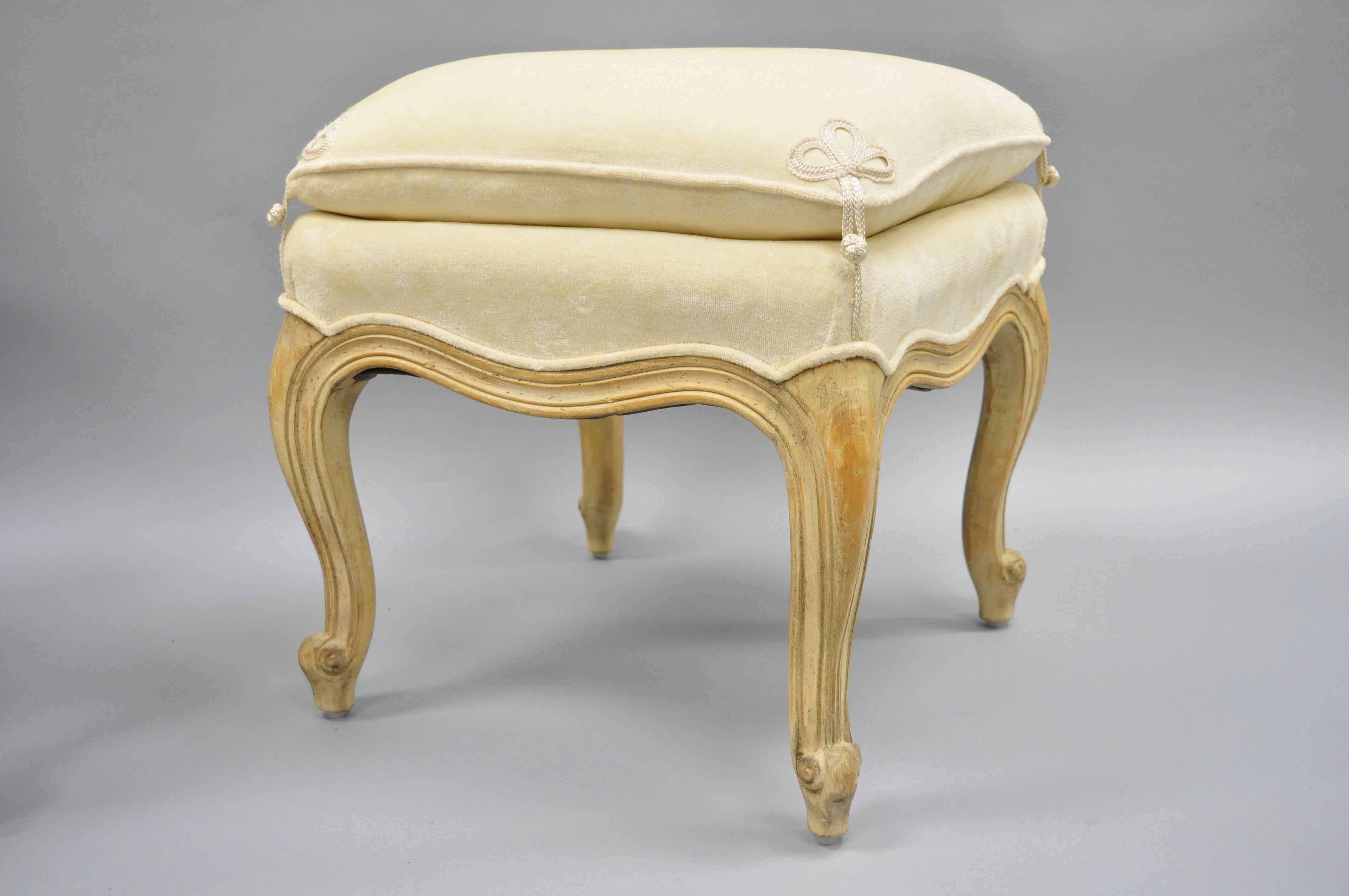 Pair of French Country Louis XV Style Upholstered Ottomans Stool 3