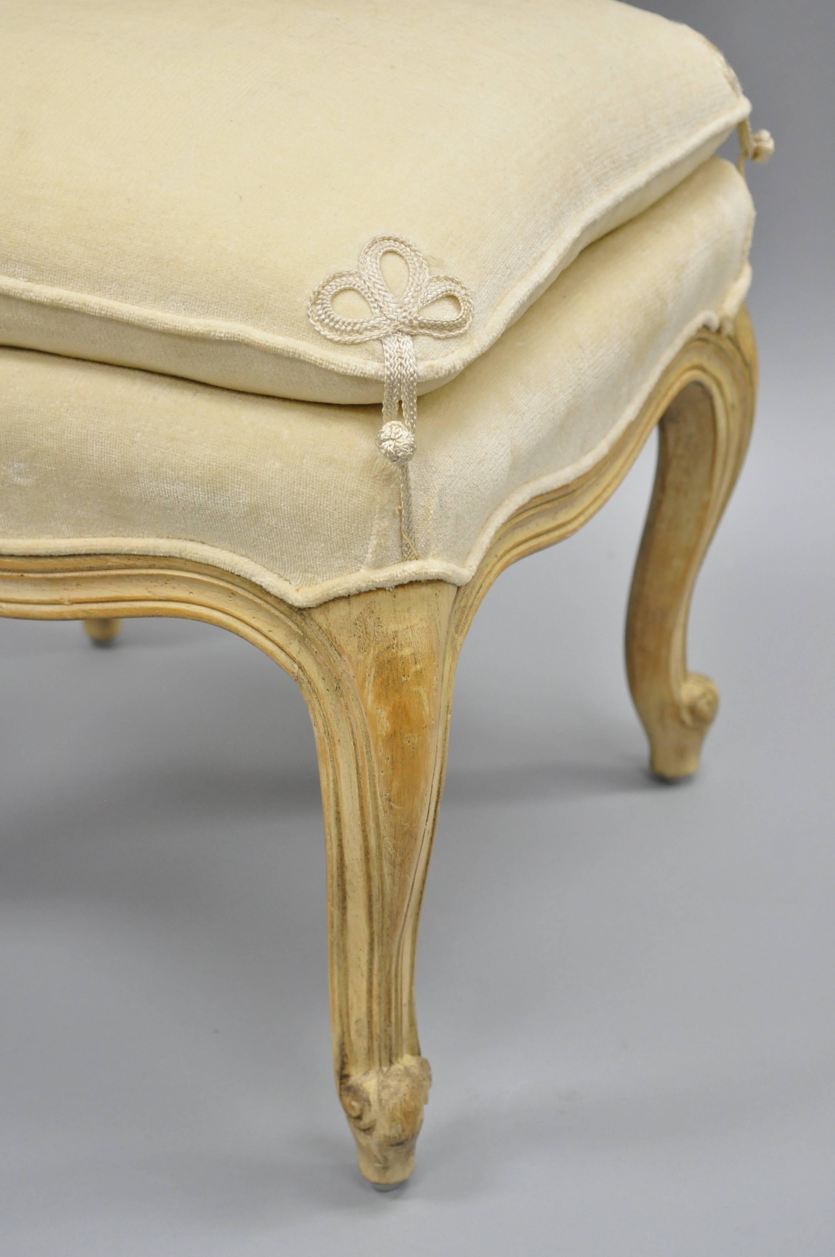 20th Century Pair of French Country Louis XV Style Upholstered Ottomans Stool