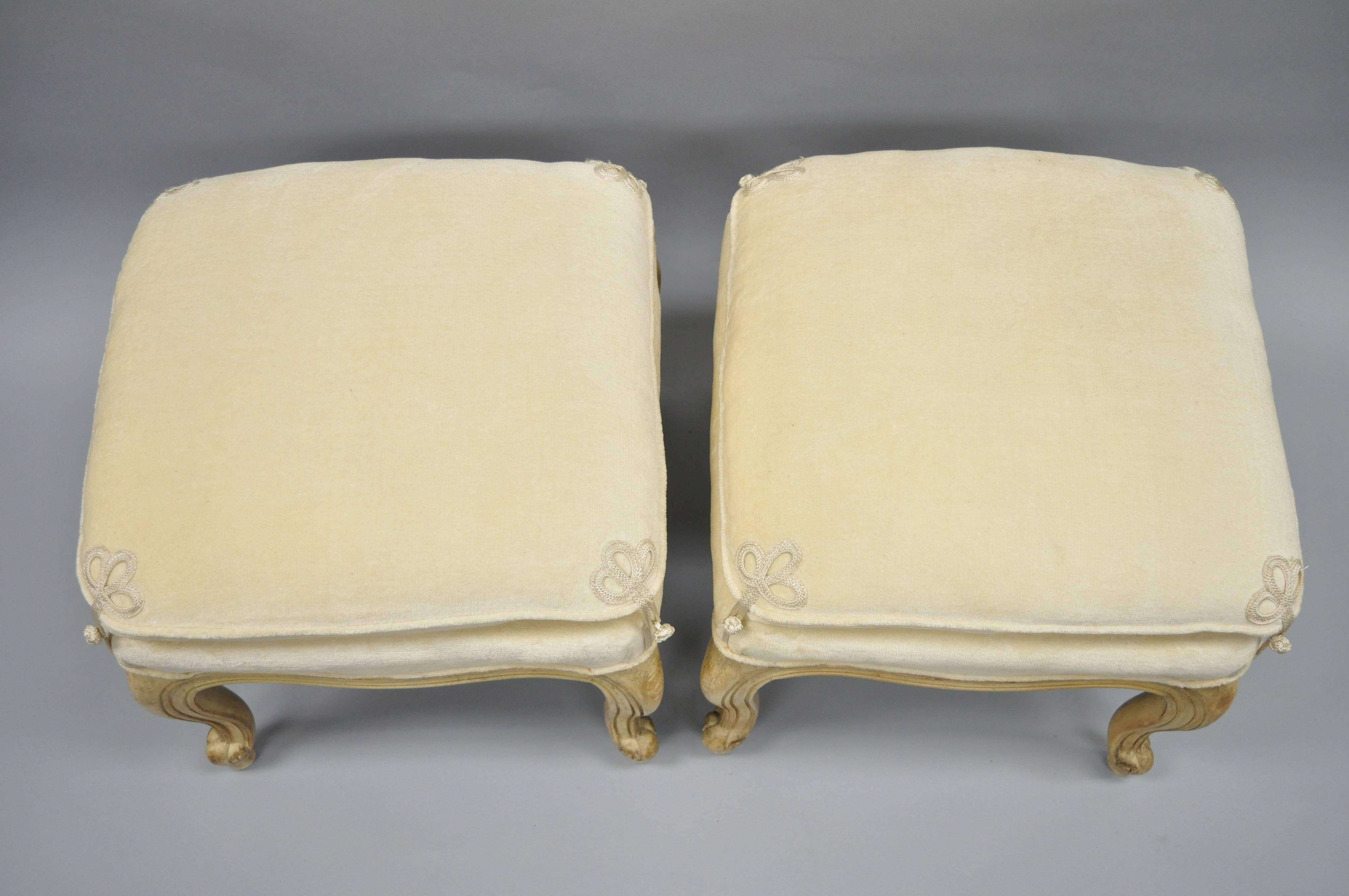 Pair of French Country Louis XV Style Upholstered Ottomans Stool 1