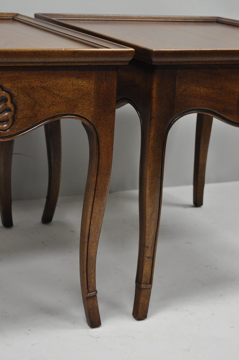 Pair French Country Shell Carved Walnut End Tables Scalloped Edge Skirt Henredon at 1stDibs