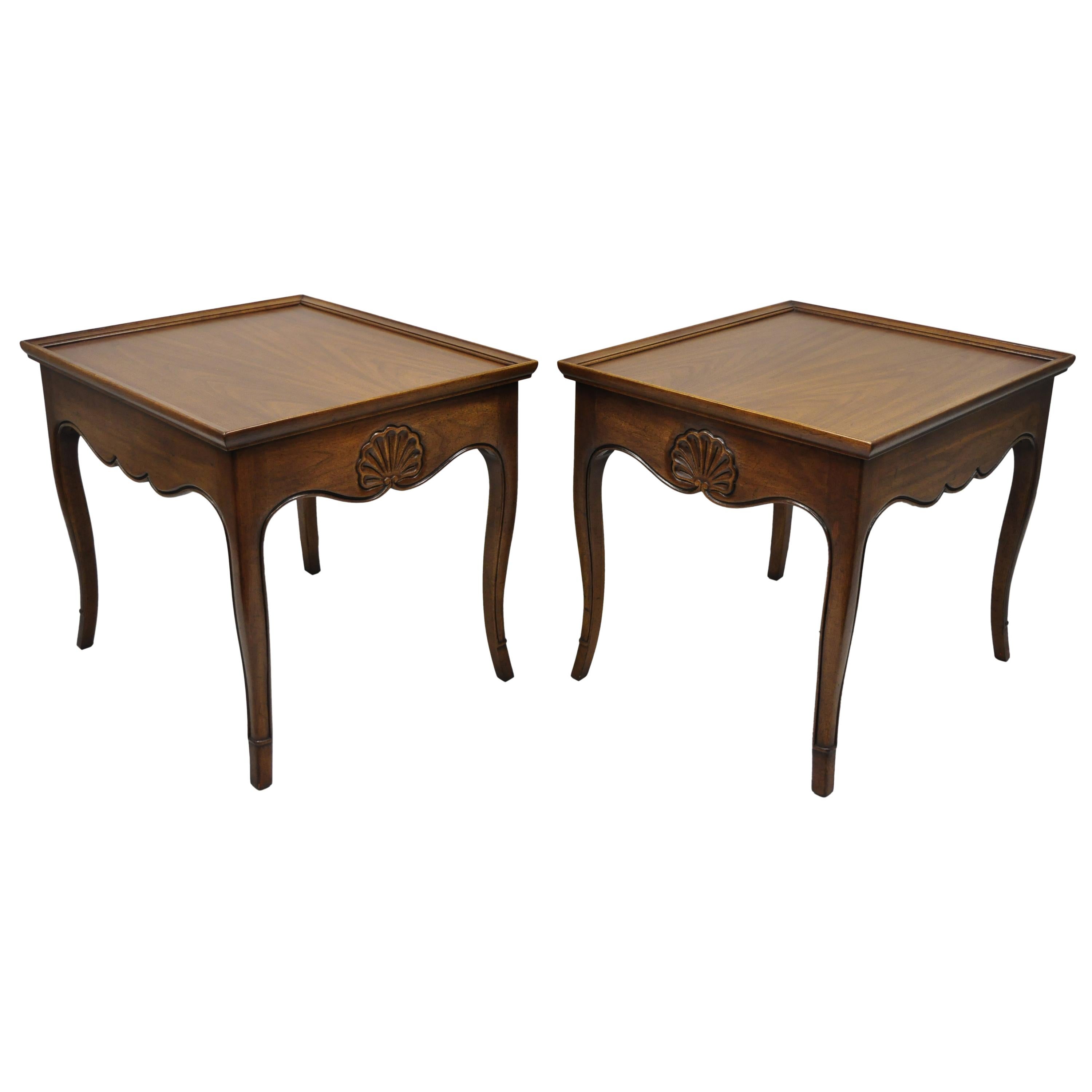 Pair French Country Shell Carved Walnut End Tables Scalloped Edge Skirt Henredon For Sale At 1stdibs