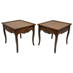 Pair French Country Shell Carved Walnut End Tables Scalloped Edge Skirt Henredon