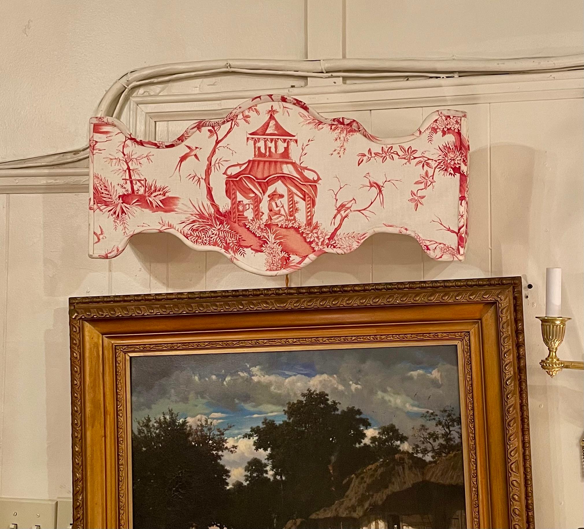 Pareja de Apliques Franceses de Tela Toile Carmesí sobre Crema. en venta 4