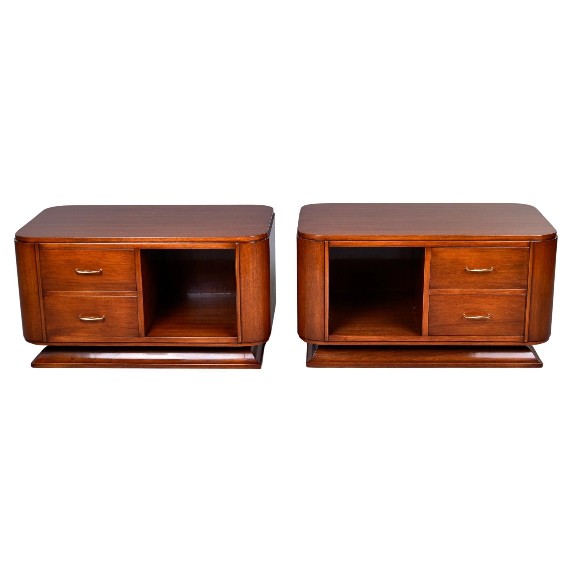 Pair French Deco Low Bedside Chests