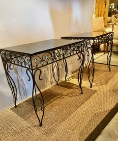 Pair French Deco Wrought Iron Side Tables