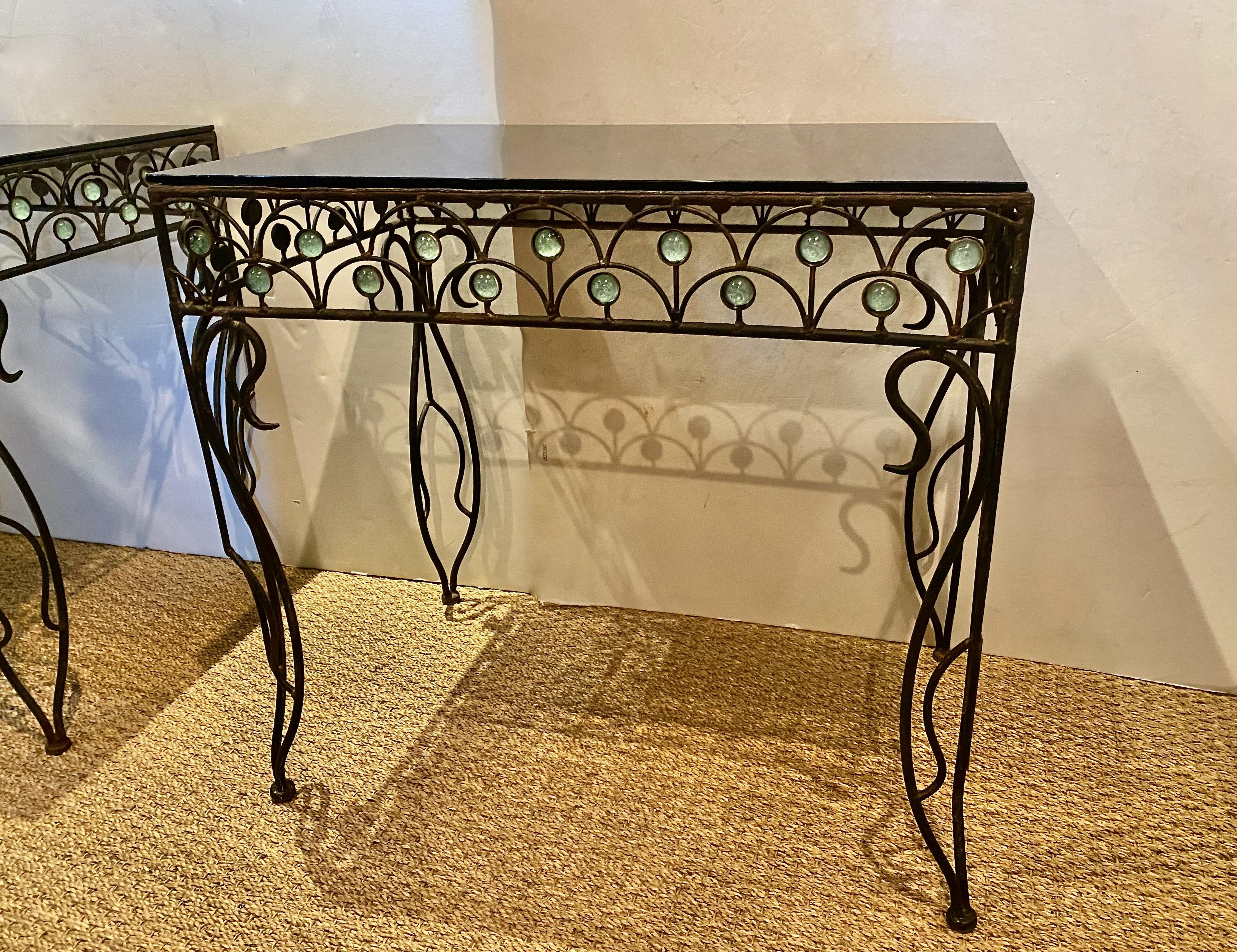 Pair French Deco Wrought Iron Side Tables In Good Condition In Pasadena, CA