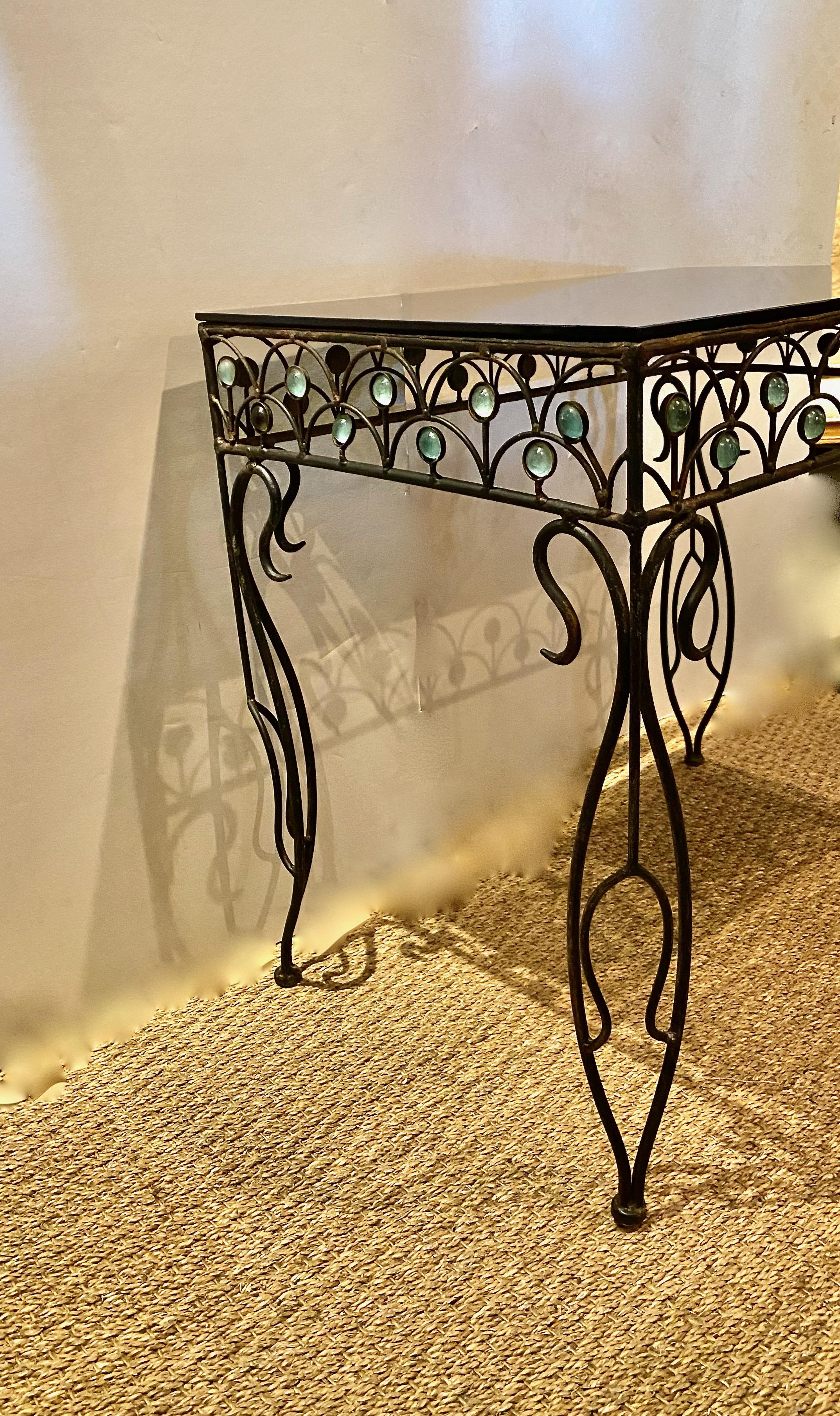 Pair French Deco Wrought Iron Side Tables 1