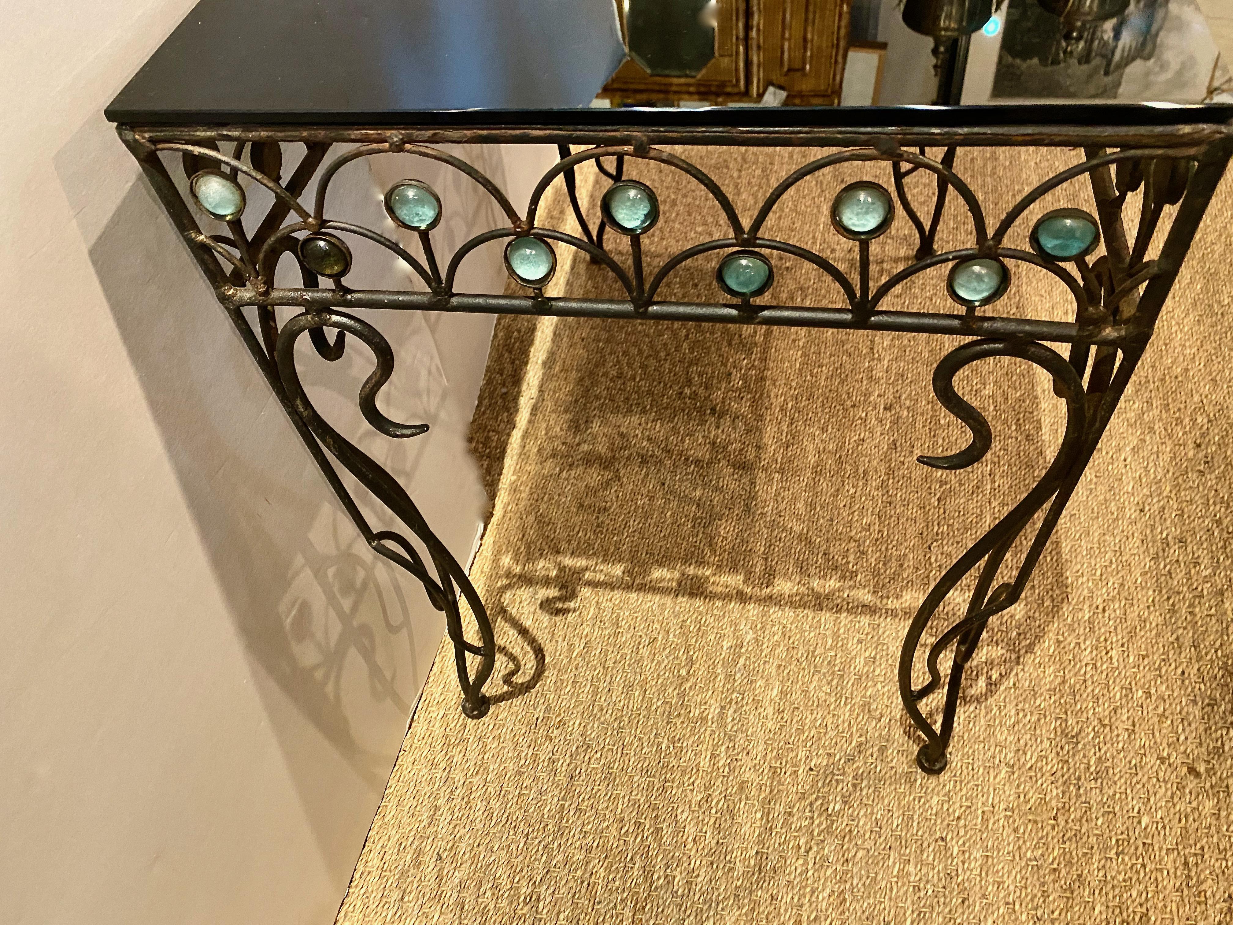 Pair French Deco Wrought Iron Side Tables 3