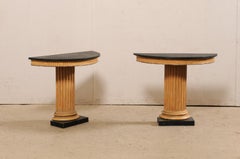 Pair French Demi Wall Consoles on Fluted Column Bases, c. 1920's