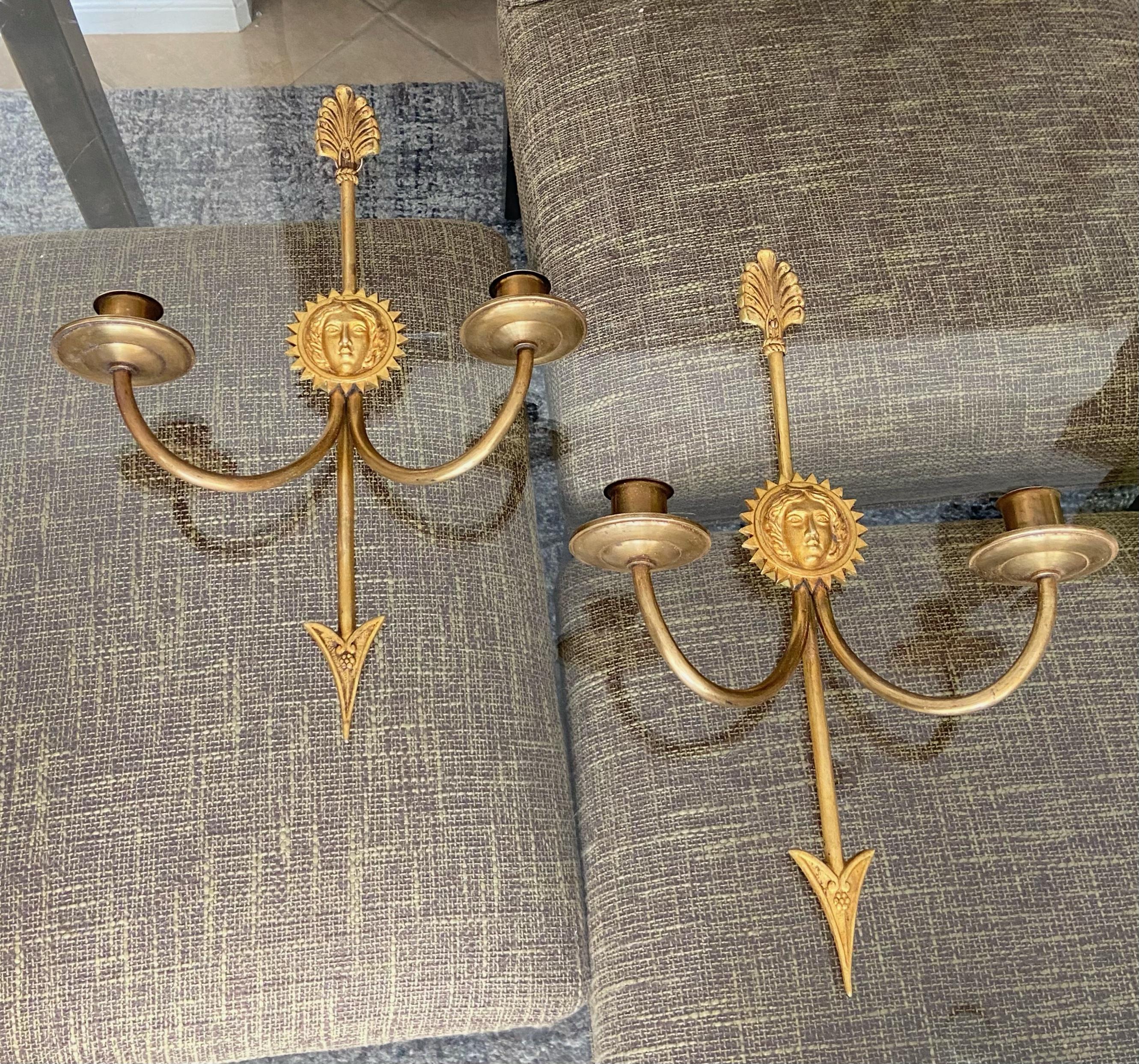 Early 20th Century Pair of French Directoire Brass Arrow Wall 